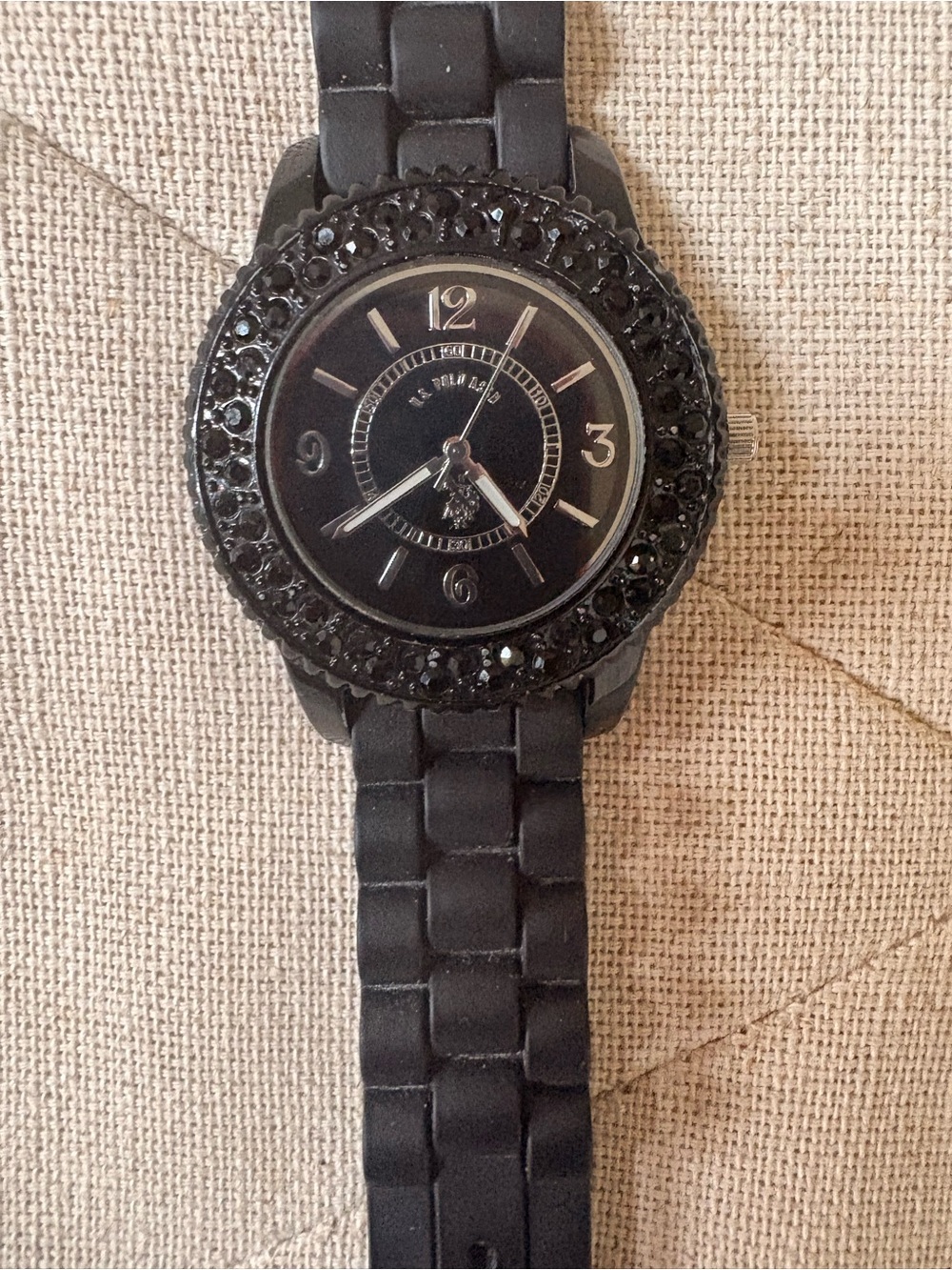 US Polo Assn. Women Black Crystal Bezel Silicone Strap Watch - Picture 2 of 4